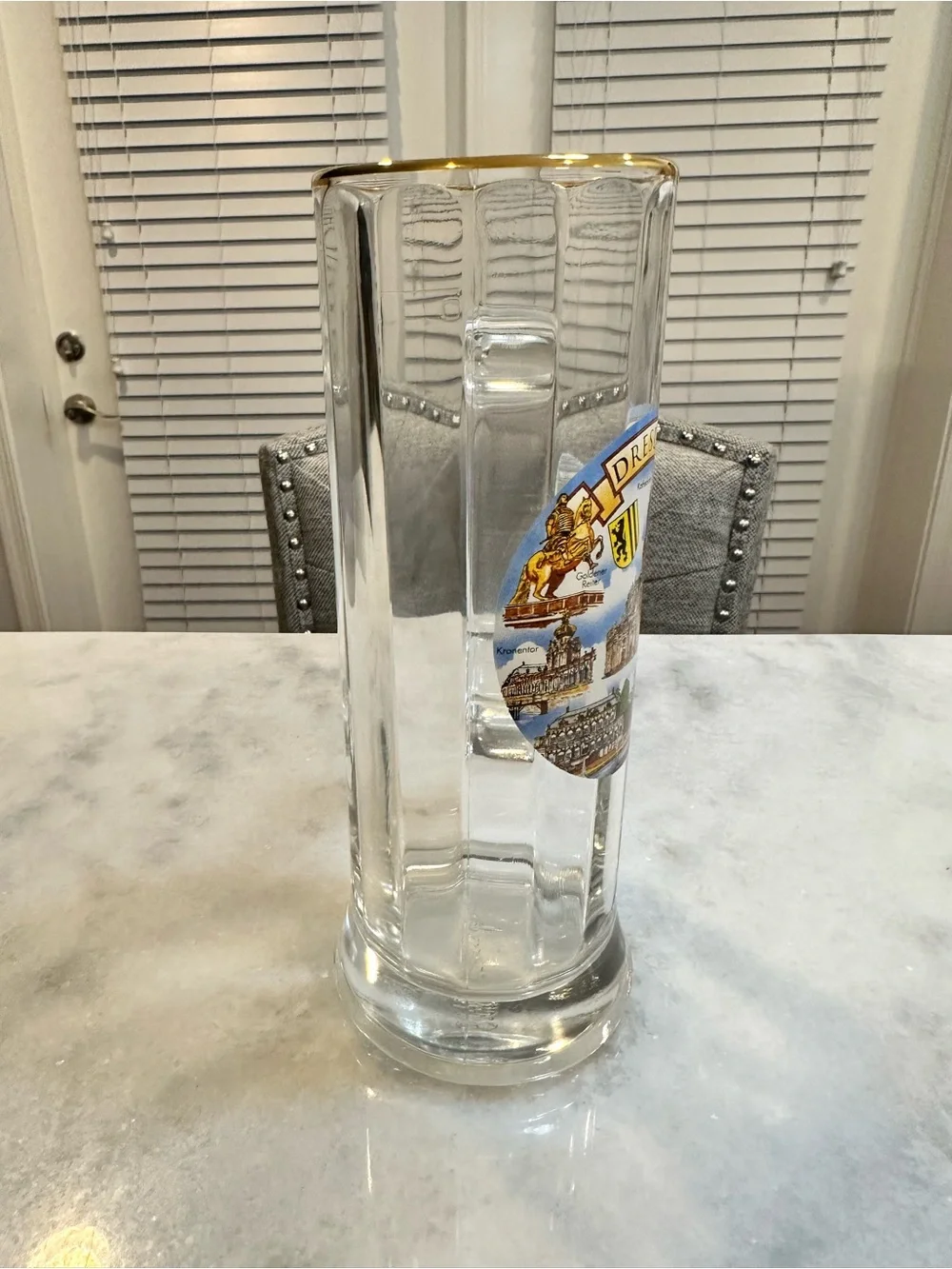 Vintage Dresden Landmarks Beer Mug Stein with Metallic Gold Rim, 16oz